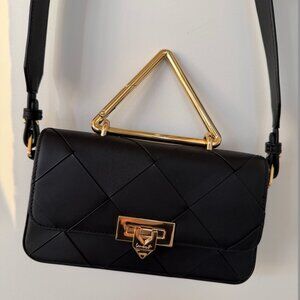 Black Leather Crossbody Bag with Gold Hardware